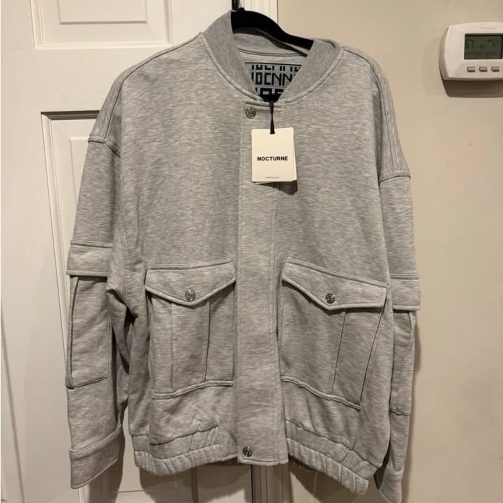 NWT Nocturne Light Gray Utility Bomber Cotton Jacket, M-L